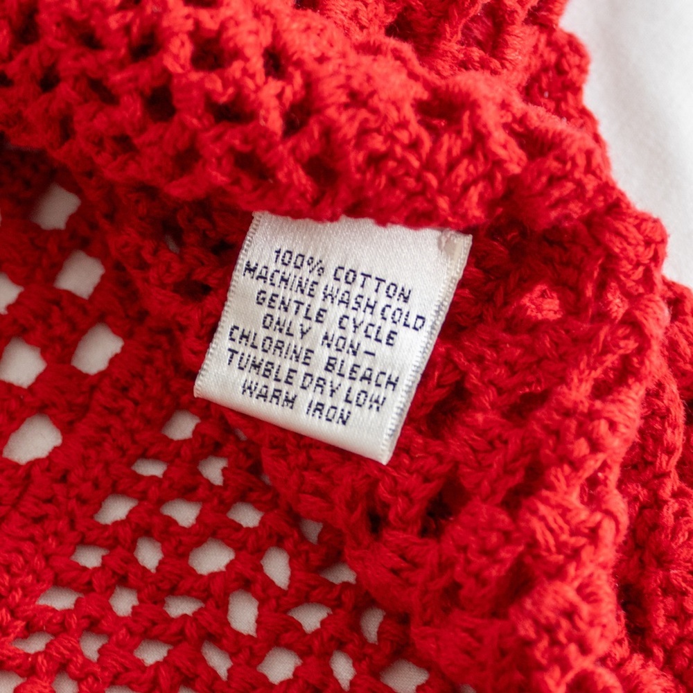 Talbots Hand Knit Red Crochet Button Closure Women’s Short Sleeve Top Size Large - Picture 9 of 11